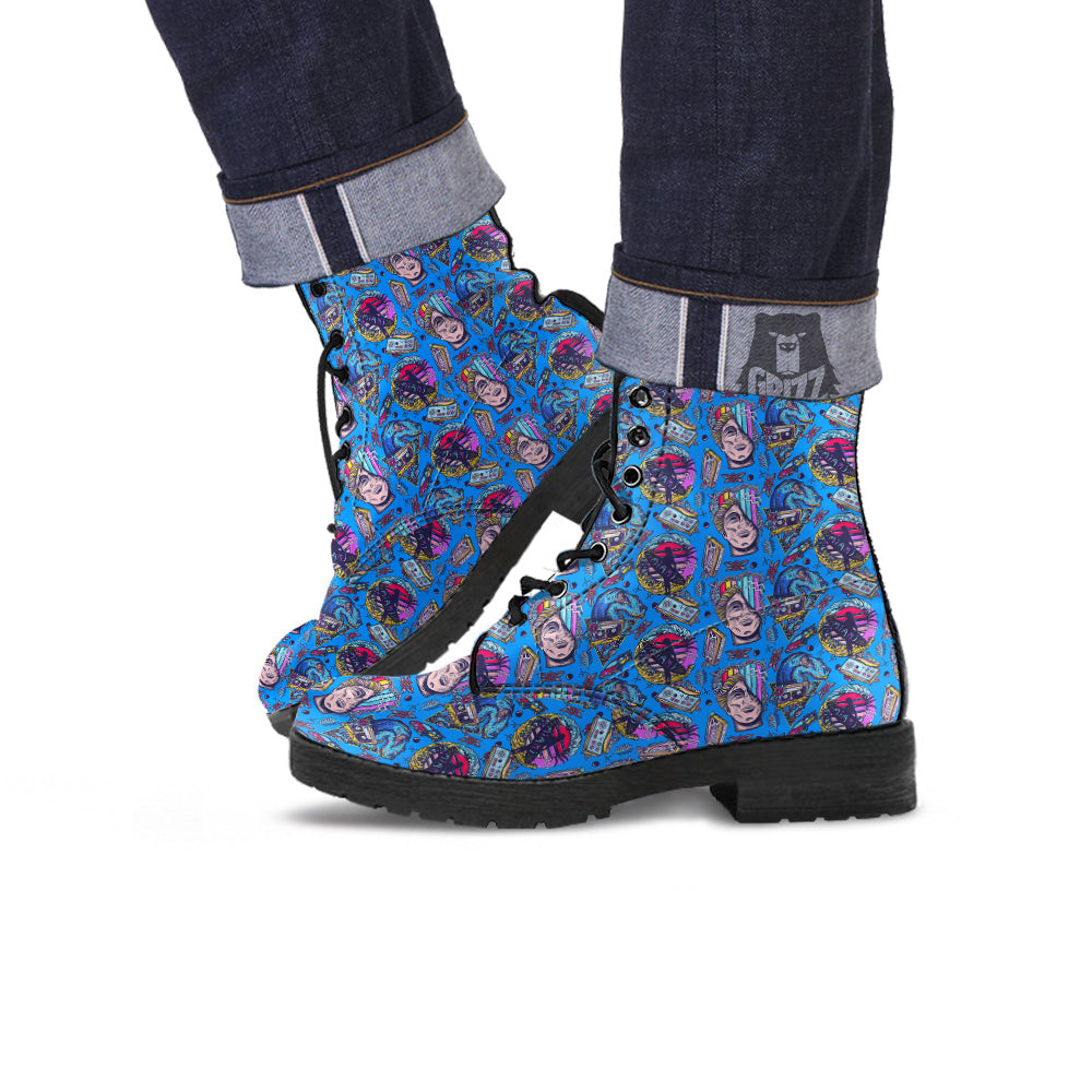 Vaporwave Art Cyberpunk Print Pattern Leather Boots-grizzshop