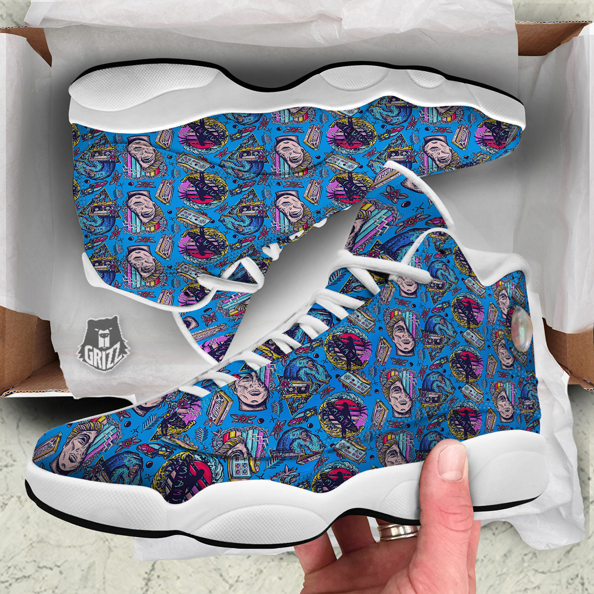 Vaporwave Art Cyberpunk Print Pattern White Basketball Shoes-grizzshop