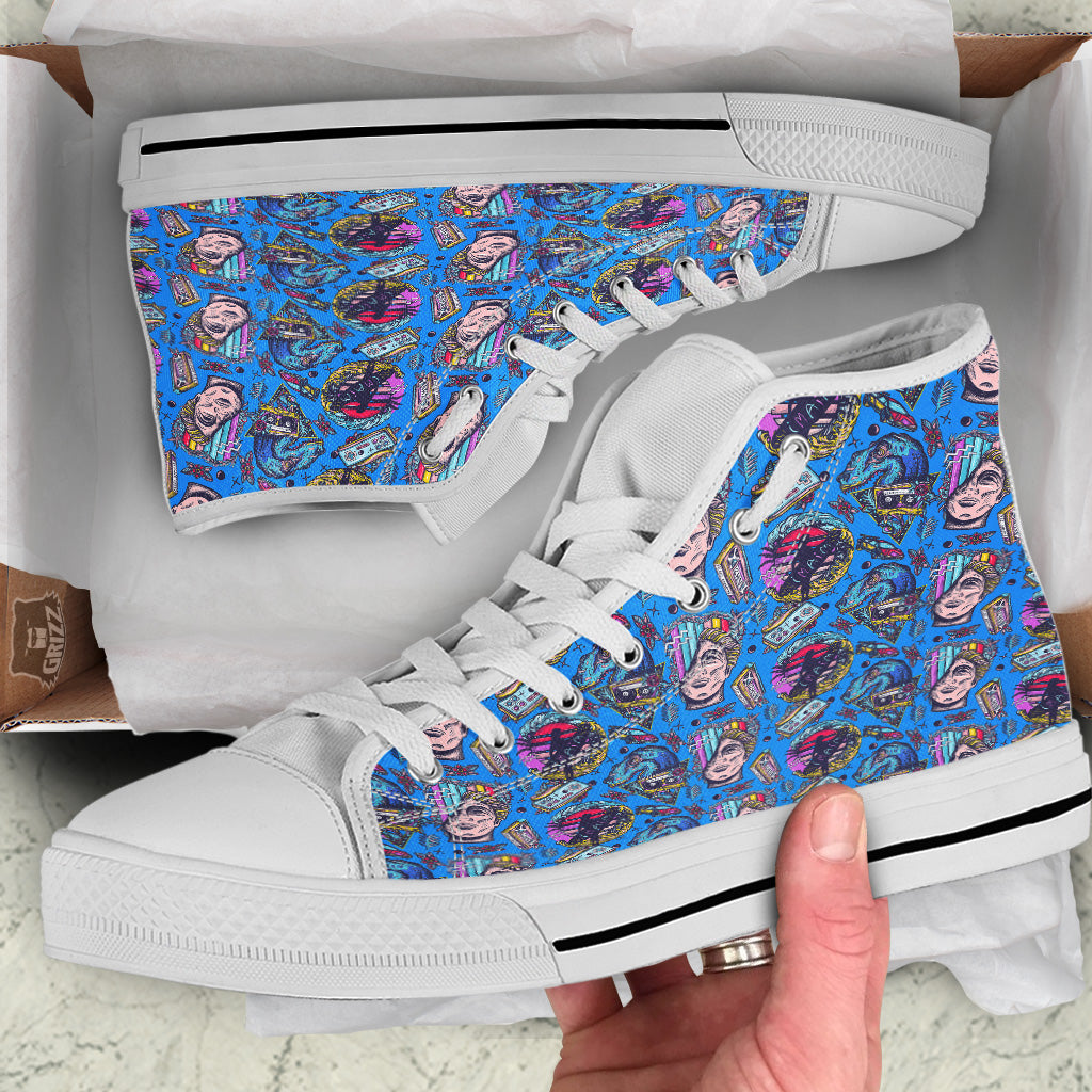 Vaporwave Art Cyberpunk Print Pattern White High Top Shoes-grizzshop