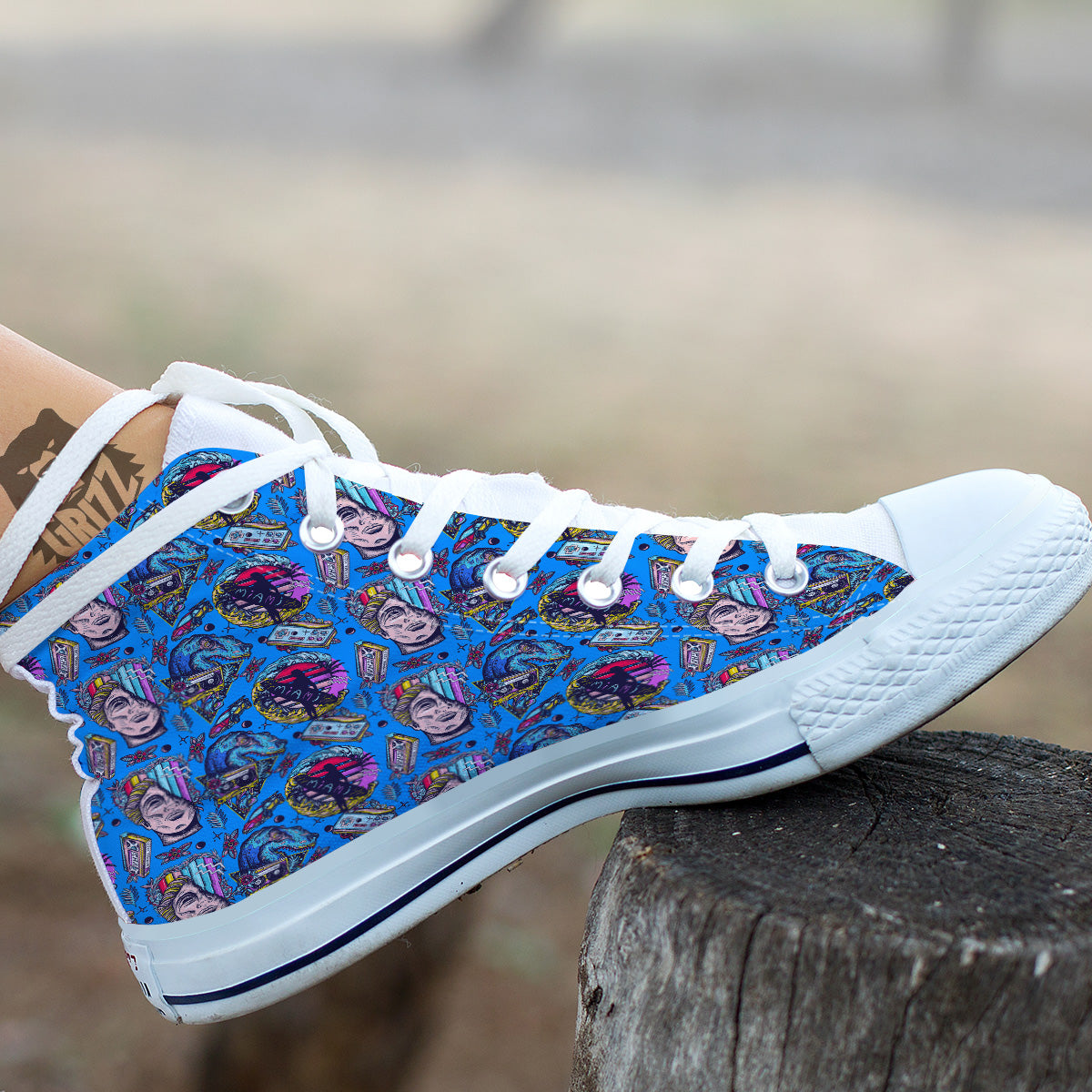 Vaporwave Art Cyberpunk Print Pattern White High Top Shoes-grizzshop