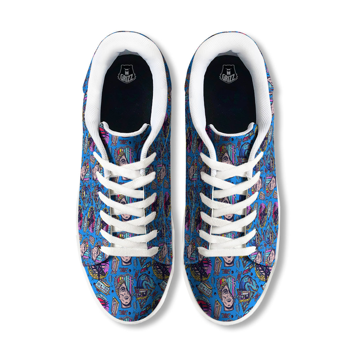 Vaporwave Art Cyberpunk Print Pattern White Low Top Sneakers-grizzshop