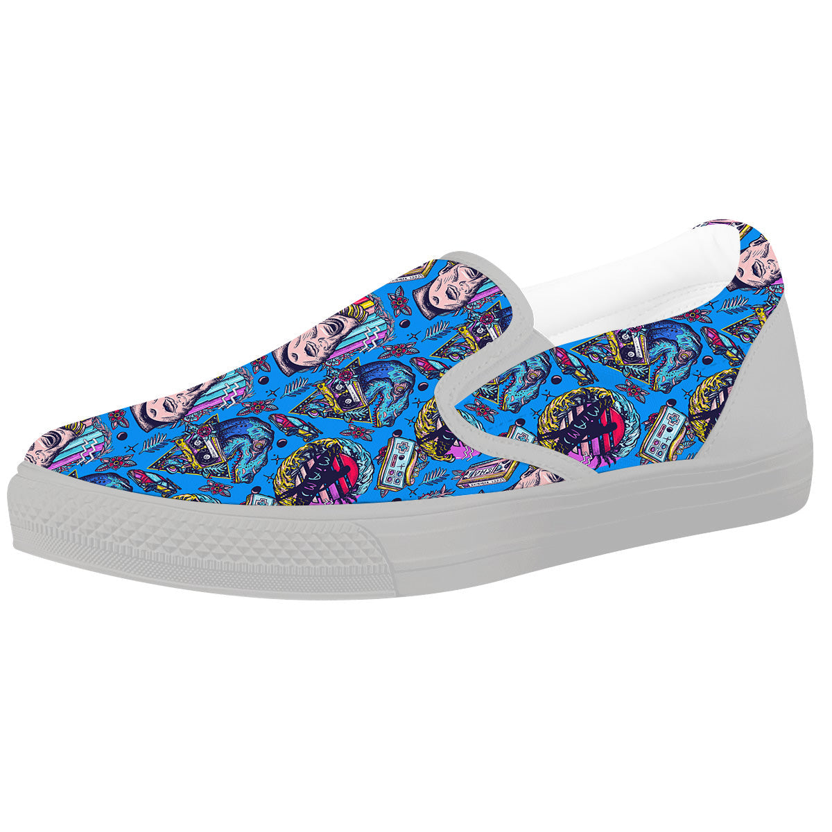 Vaporwave Art Cyberpunk Print Pattern White Slip On Shoes-grizzshop