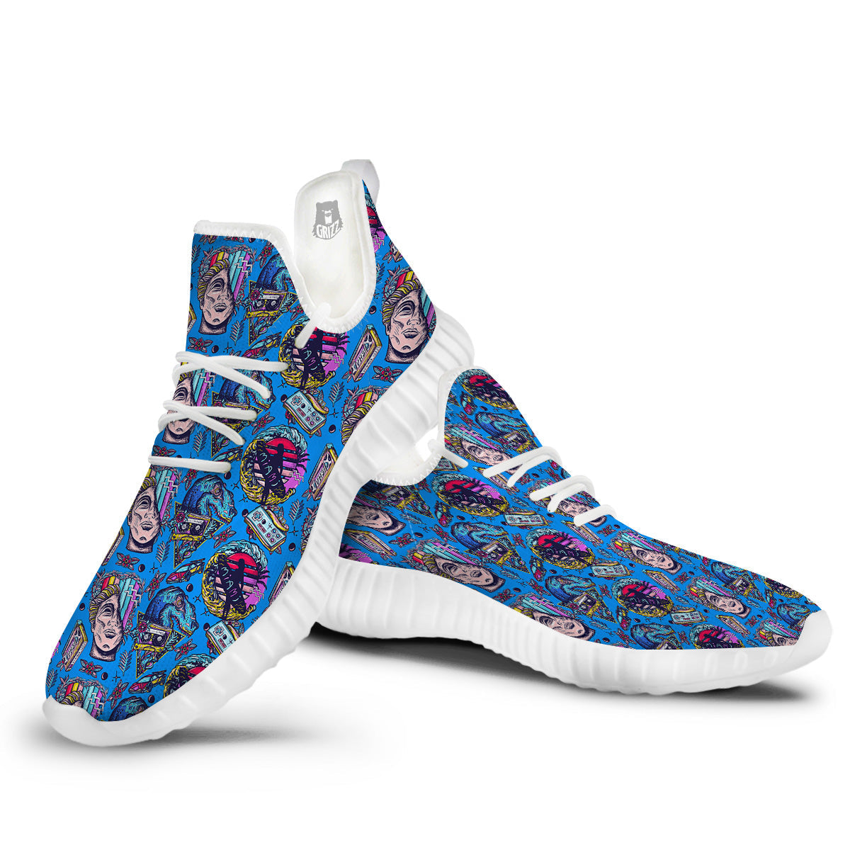Vaporwave Art Cyberpunk Print Pattern White Walking Shoes-grizzshop