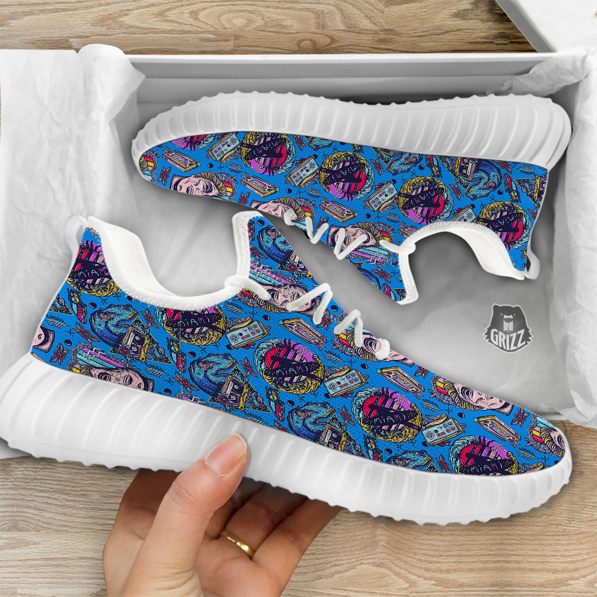 Vaporwave Art Cyberpunk Print Pattern White Walking Shoes-grizzshop