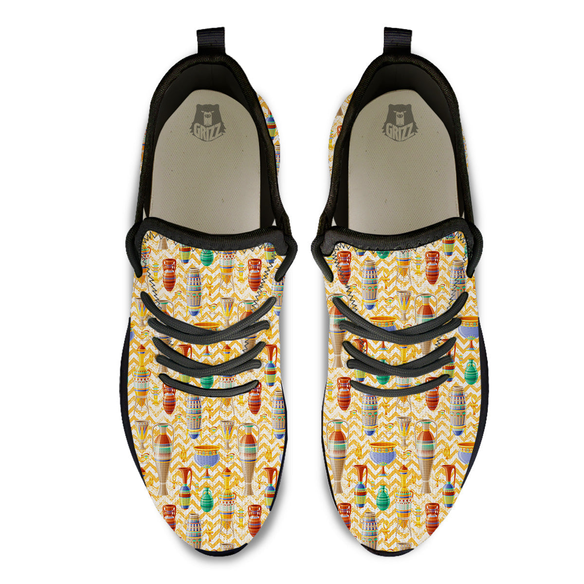 Vase And Pottery Ancient Egyptian Print Pattern Black Athletic Shoes-grizzshop