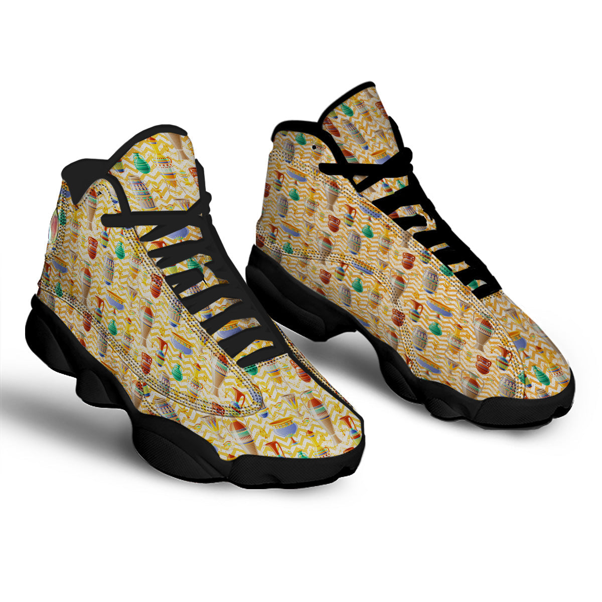 Vase And Pottery Ancient Egyptian Print Pattern Black Basketball Shoes-grizzshop