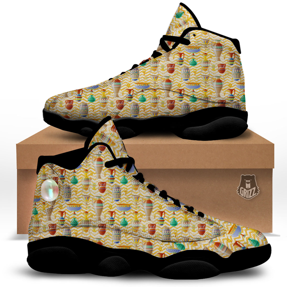 Vase And Pottery Ancient Egyptian Print Pattern Black Basketball Shoes-grizzshop