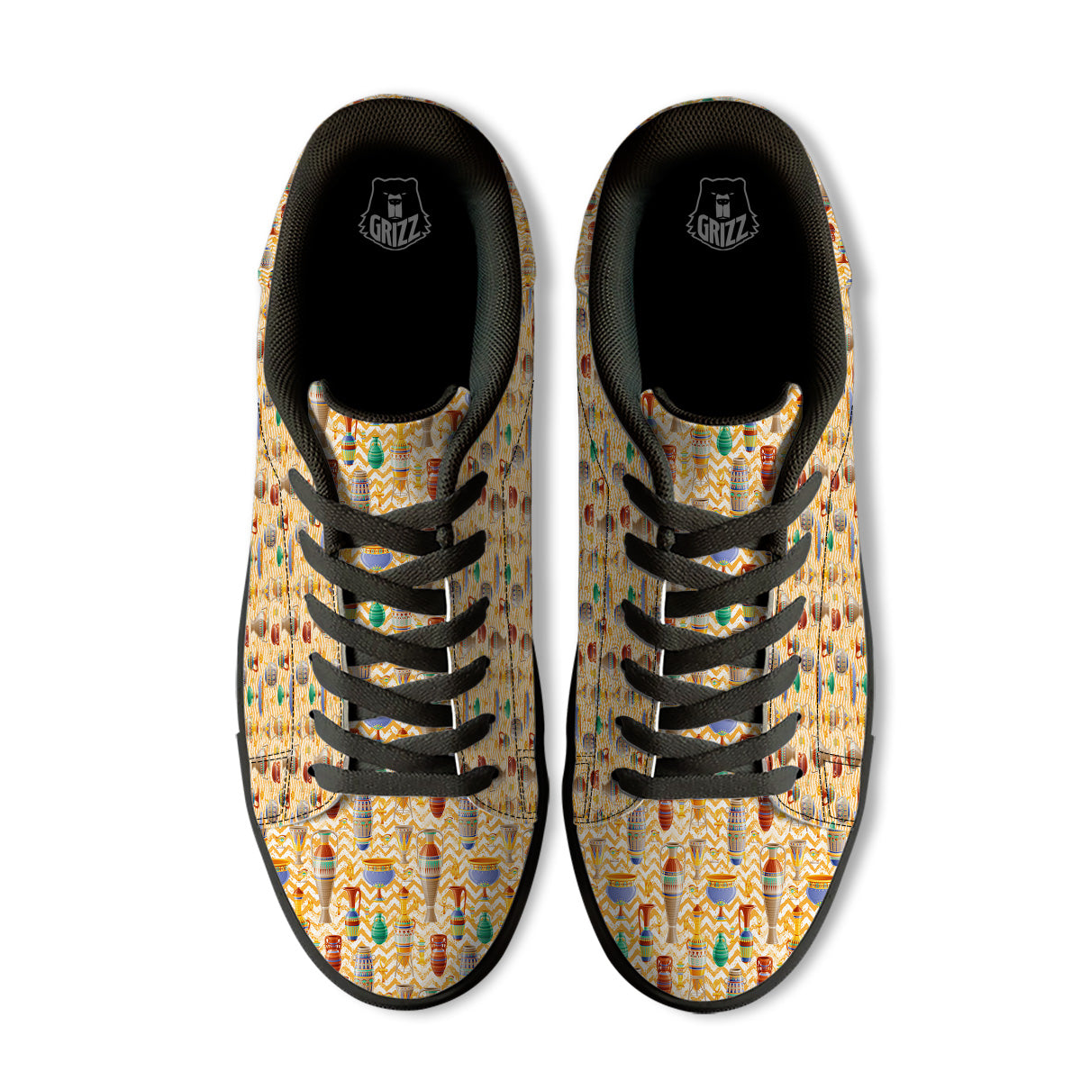 Vase And Pottery Ancient Egyptian Print Pattern Black Low Top Sneakers-grizzshop