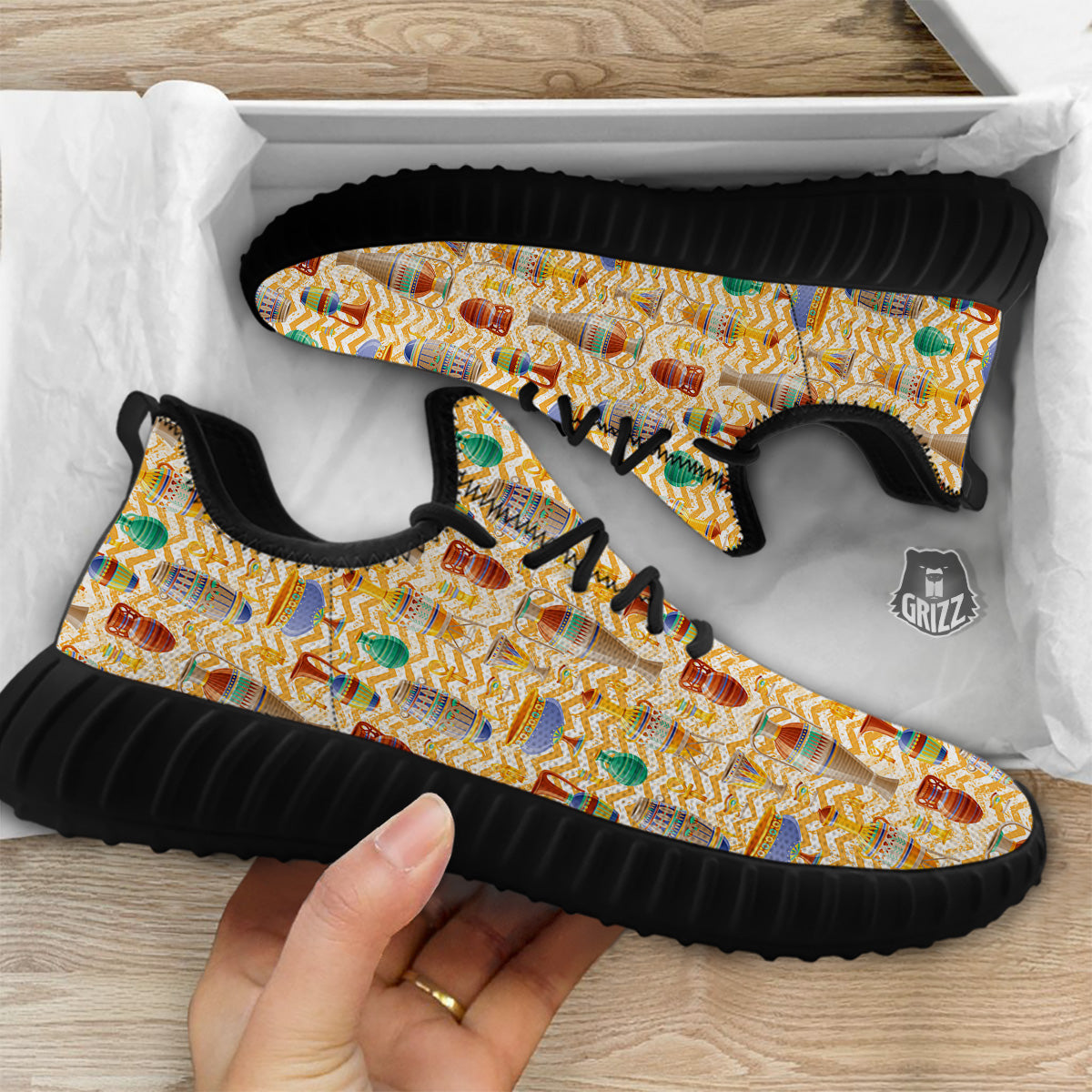 Vase And Pottery Ancient Egyptian Print Pattern Black Walking Shoes-grizzshop