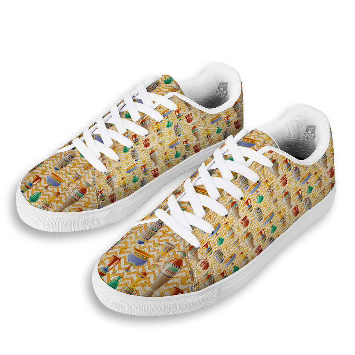 Vase And Pottery Ancient Egyptian Print Pattern White Low Top Sneakers-grizzshop