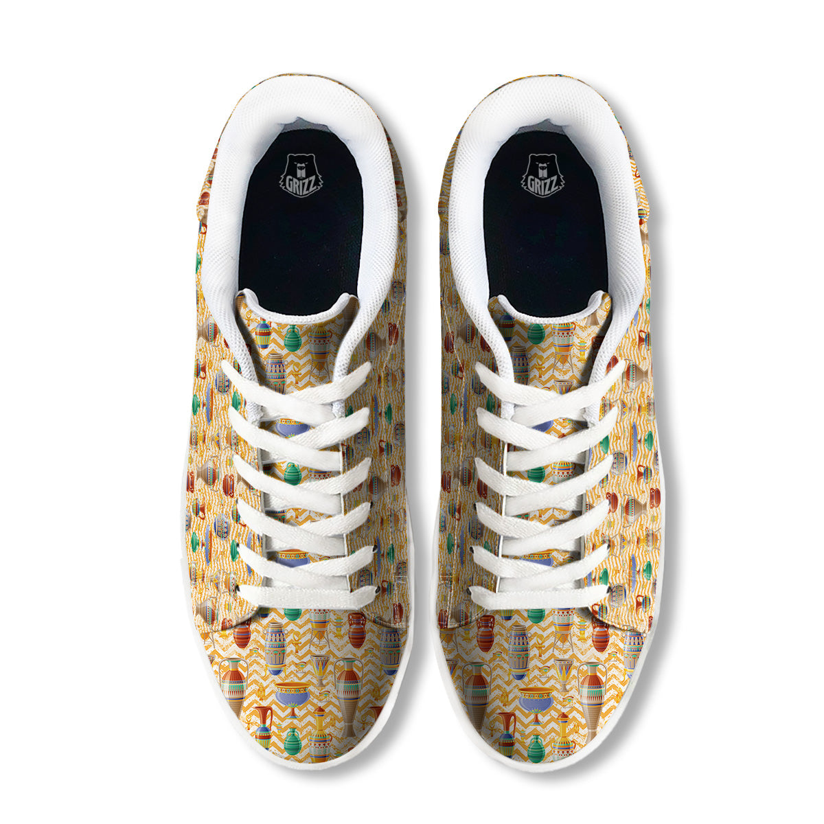 Vase And Pottery Ancient Egyptian Print Pattern White Low Top Sneakers-grizzshop