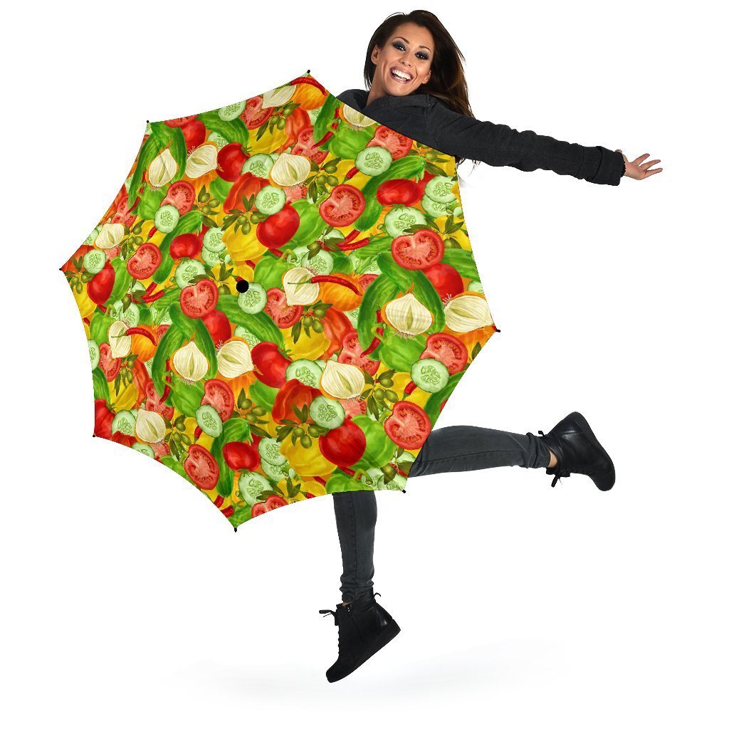 Vegan Colorful Pattern Print Automatic Foldable Umbrella-grizzshop