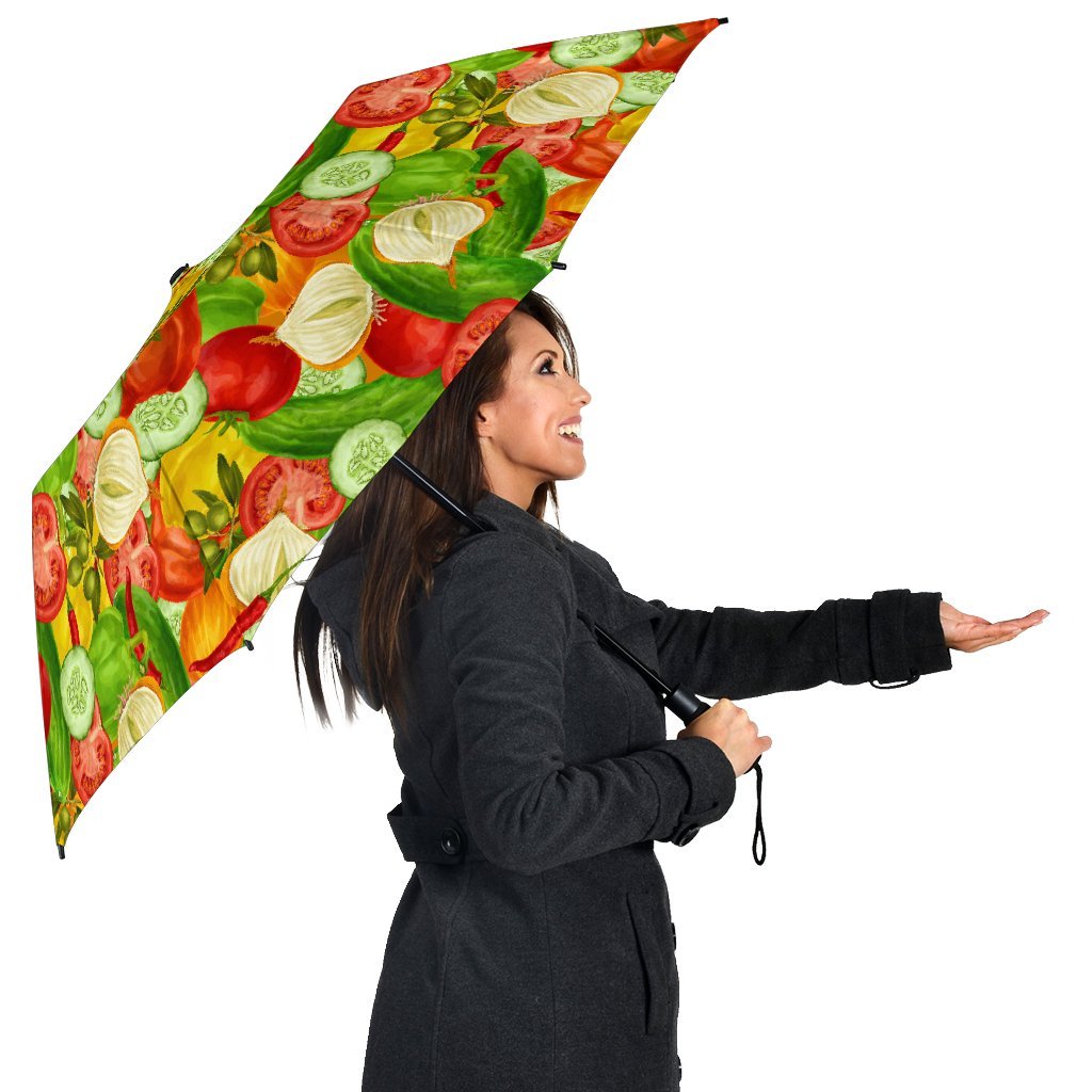 Vegan Colorful Pattern Print Automatic Foldable Umbrella-grizzshop