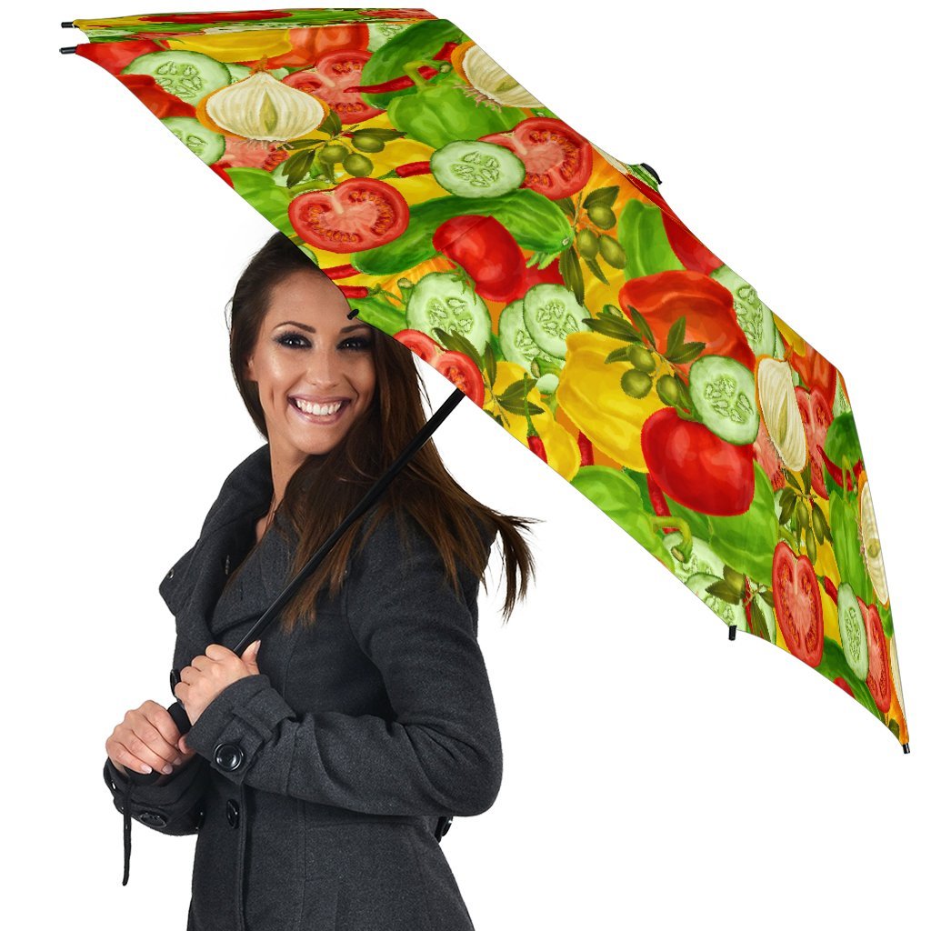 Vegan Colorful Pattern Print Automatic Foldable Umbrella-grizzshop