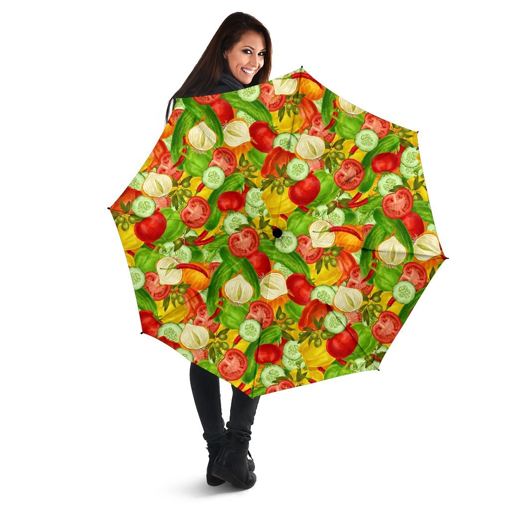 Vegan Colorful Pattern Print Automatic Foldable Umbrella-grizzshop