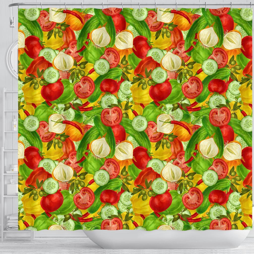 Vegan Colorful Pattern Print Bathroom Shower Curtain-grizzshop