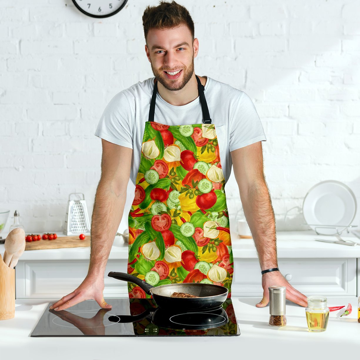 Vegan Colorful Pattern Print Men's Apron-grizzshop