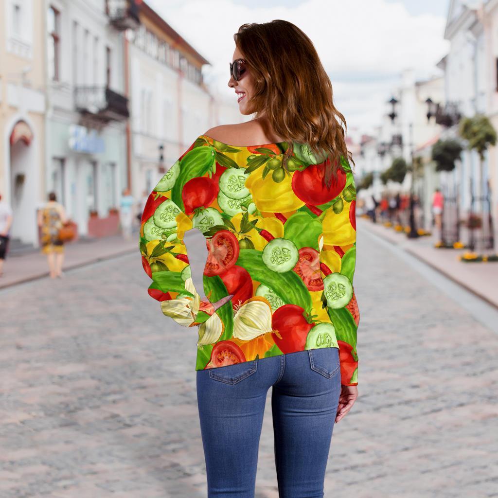 Vegan Colorful Pattern Print Women Off Shoulder Sweatshirt-grizzshop