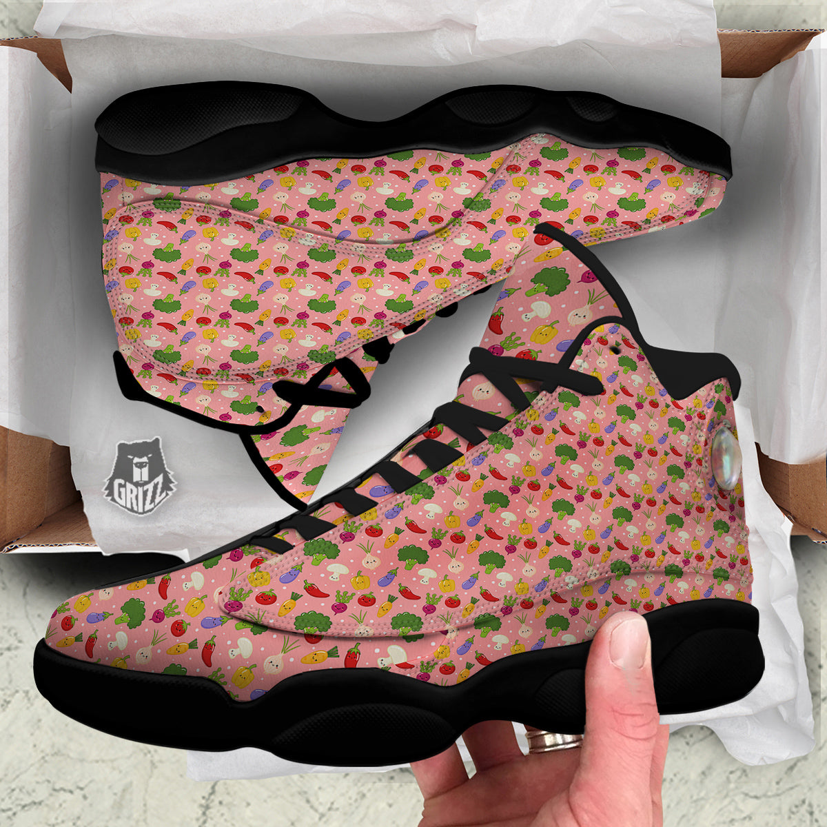 Vegan Cute Print Pattern Black Basketball Shoes-grizzshop