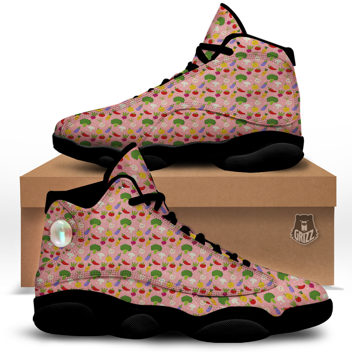 Vegan Cute Print Pattern Black Basketball Shoes-grizzshop