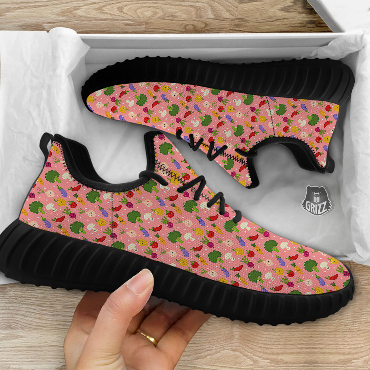 Vegan Cute Print Pattern Black Walking Shoes-grizzshop