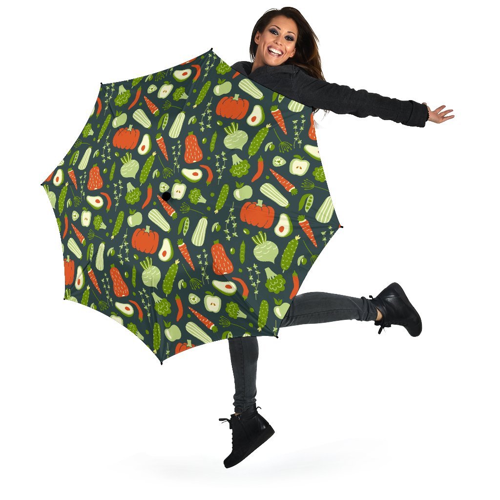 Vegan Pattern Print Automatic Foldable Umbrella-grizzshop