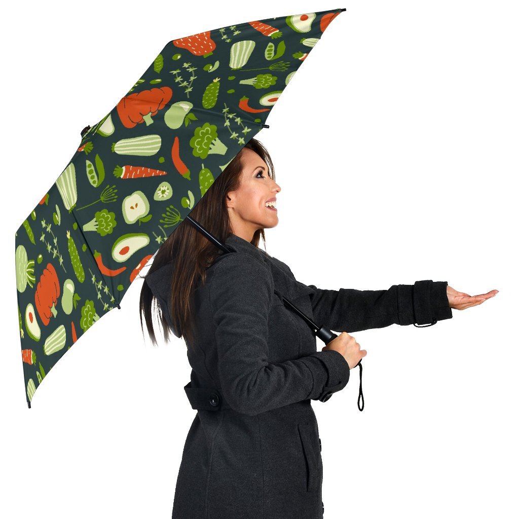 Vegan Pattern Print Automatic Foldable Umbrella-grizzshop