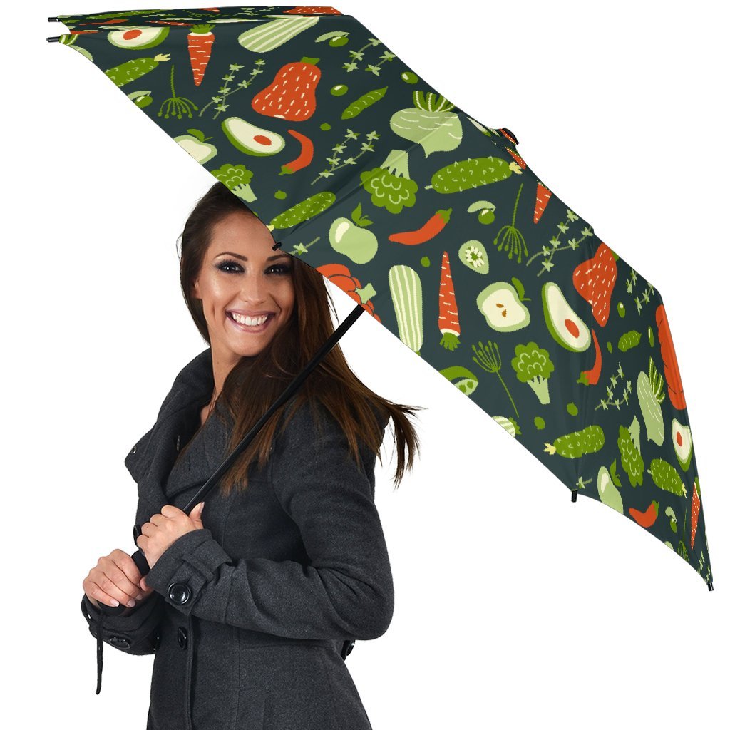 Vegan Pattern Print Automatic Foldable Umbrella-grizzshop
