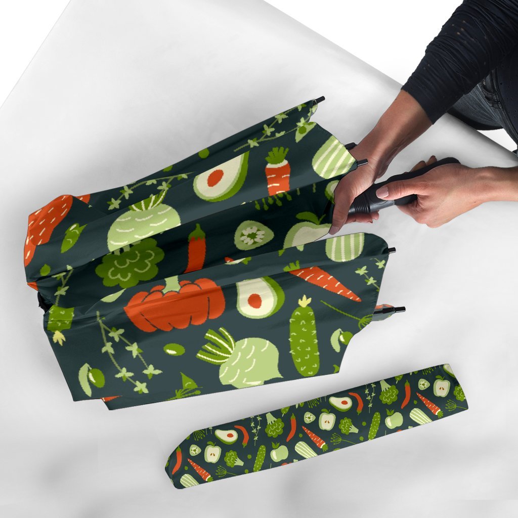 Vegan Pattern Print Automatic Foldable Umbrella-grizzshop