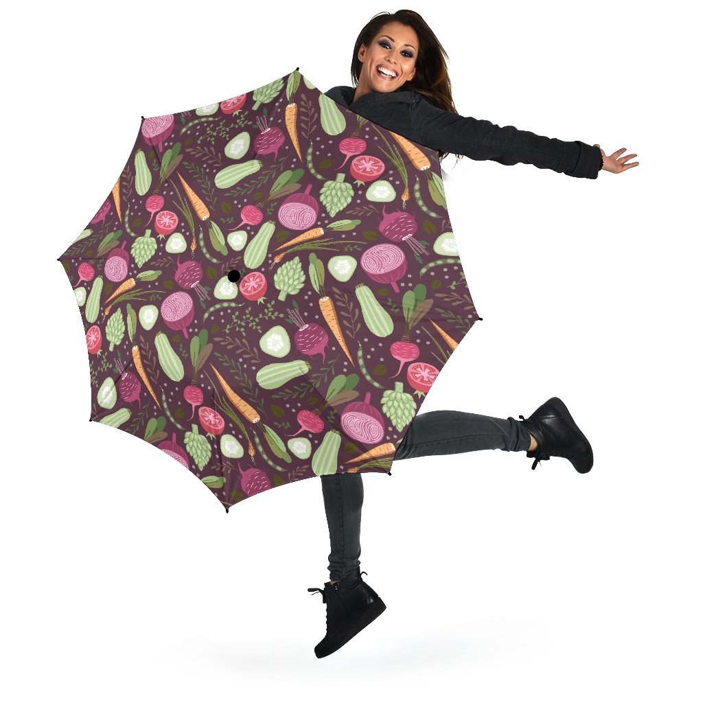 Vegan Print Pattern Automatic Foldable Umbrella-grizzshop