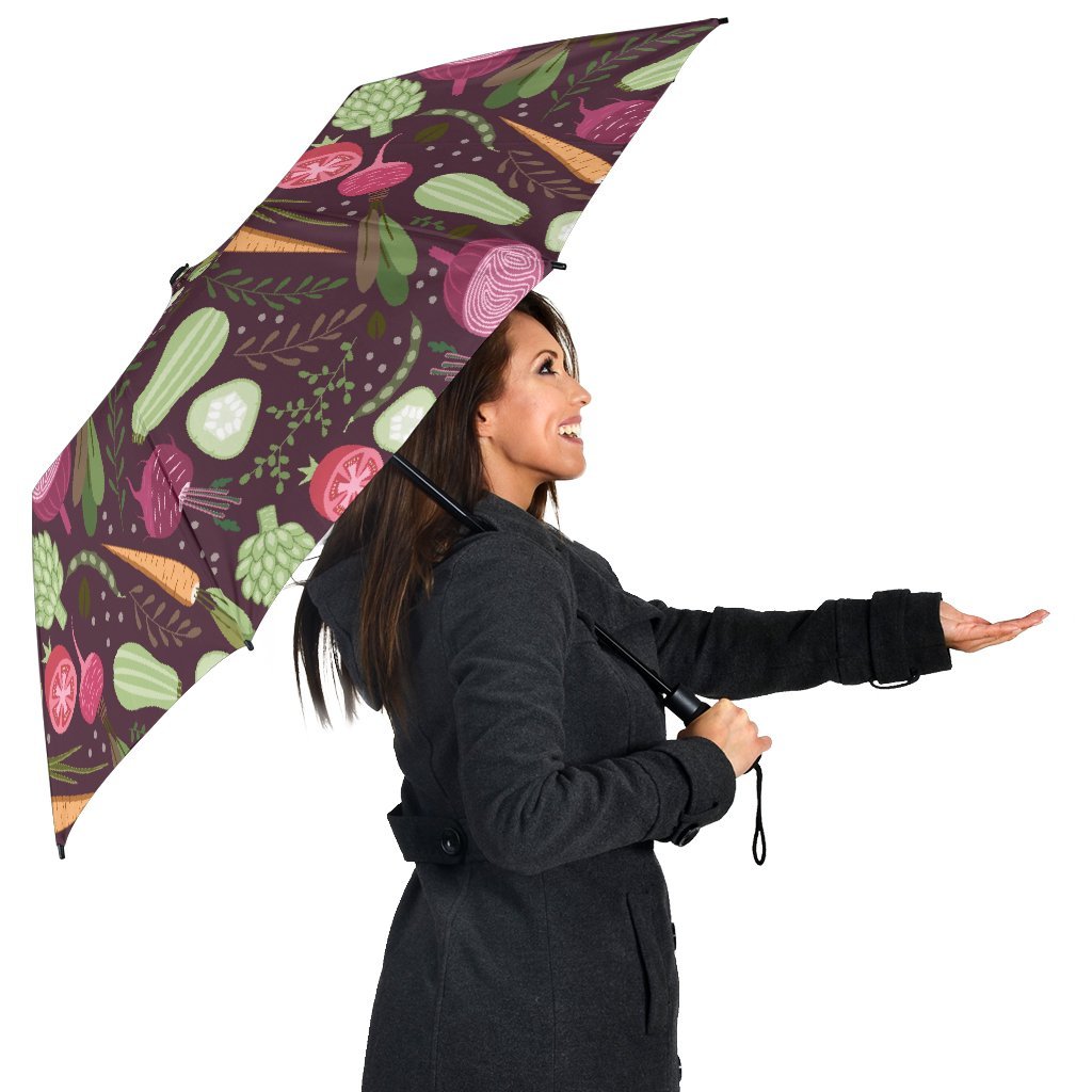 Vegan Print Pattern Automatic Foldable Umbrella-grizzshop