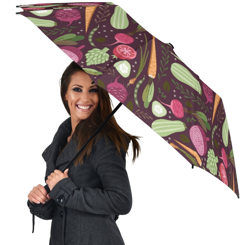Vegan Print Pattern Automatic Foldable Umbrella-grizzshop