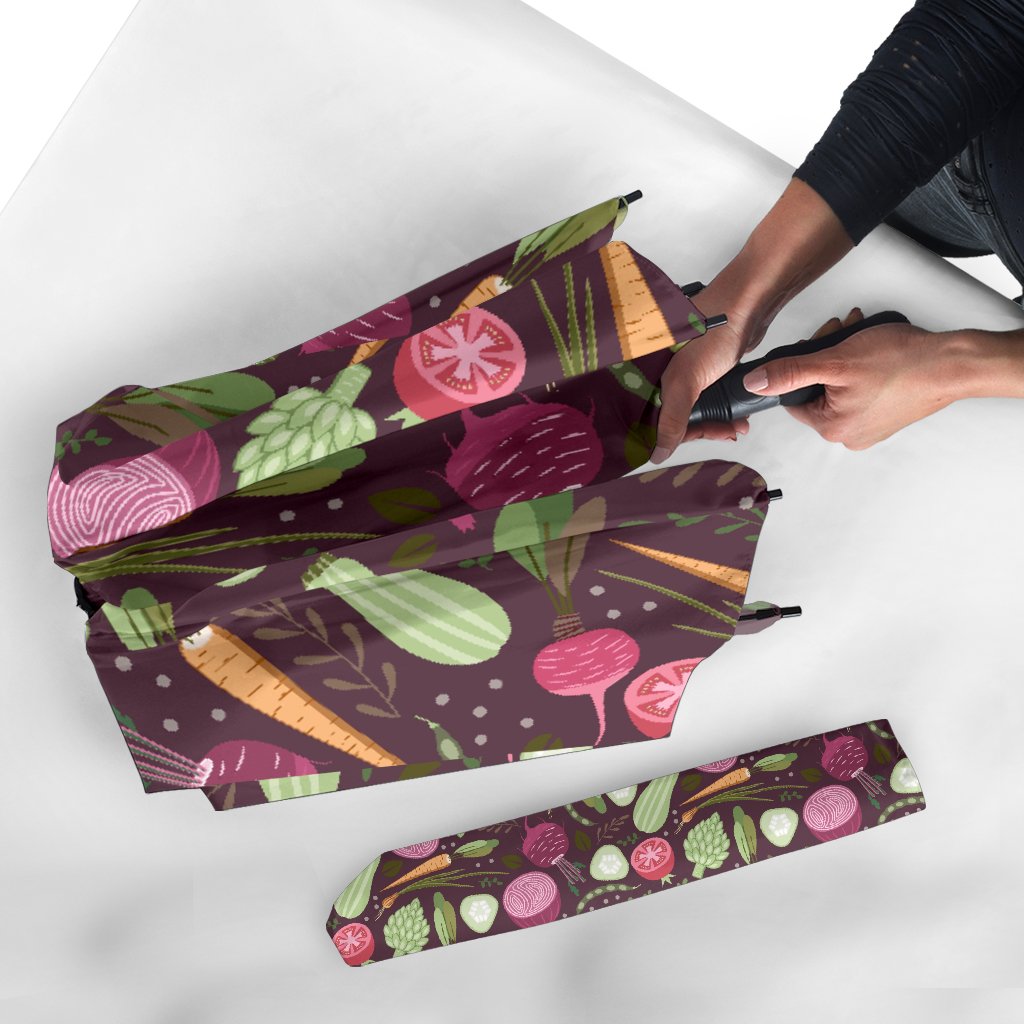 Vegan Print Pattern Automatic Foldable Umbrella-grizzshop