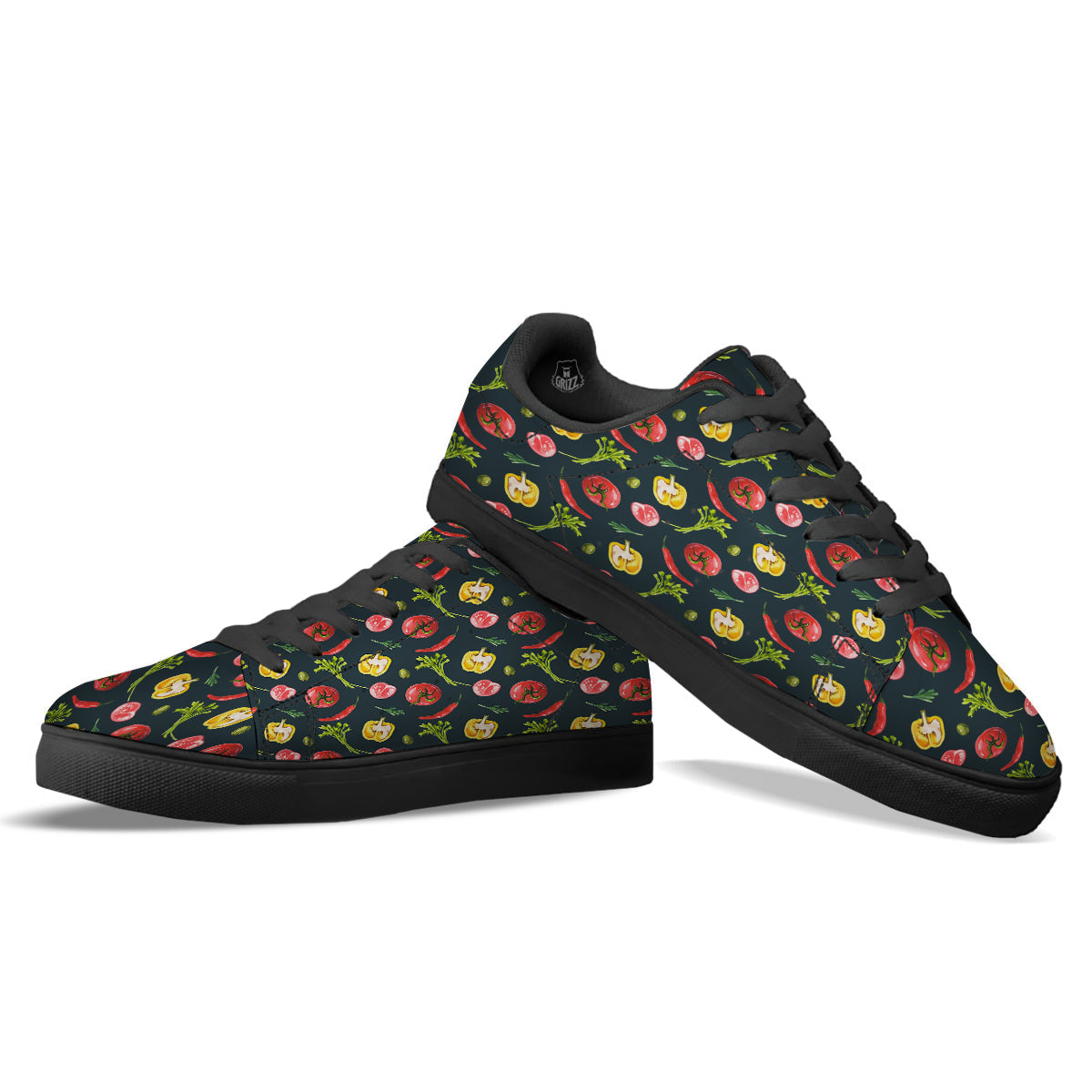 Vegan Watercolor Print Pattern Black Low Top Sneakers-grizzshop