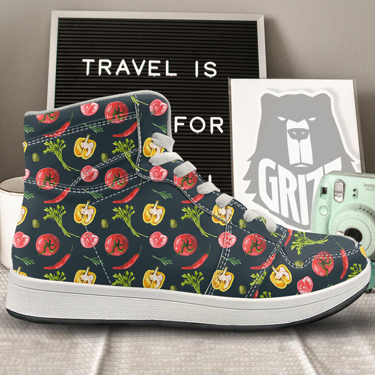 Vegan Watercolor Print Pattern High Top Sneakers-grizzshop