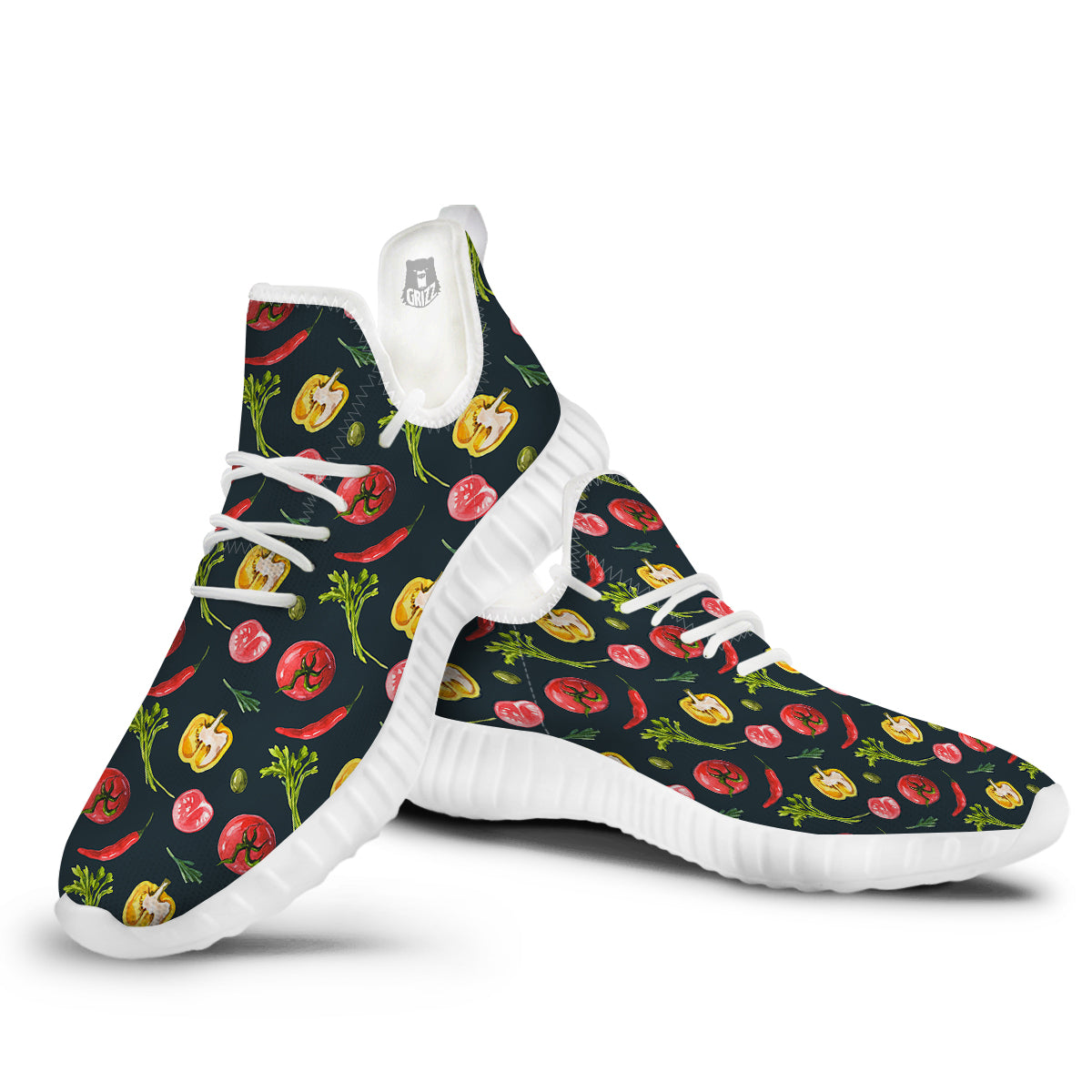 Vegan Watercolor Print Pattern White Walking Shoes-grizzshop