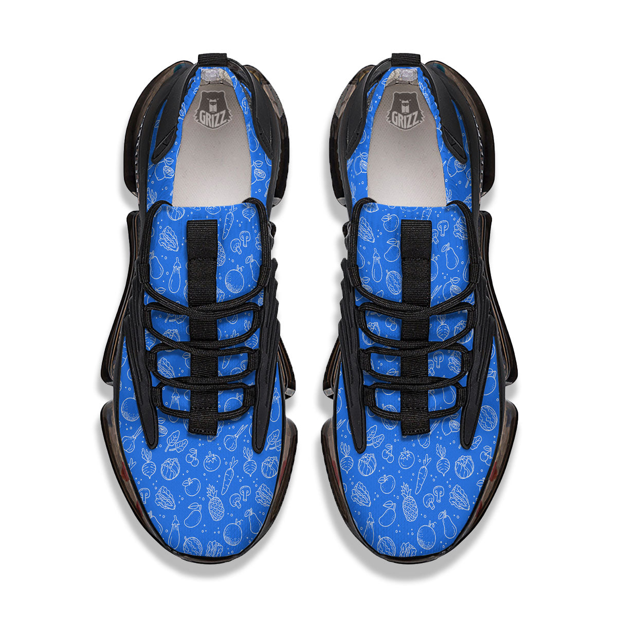 Vegan White And Blue Print Pattern Black Gym Shoes-grizzshop