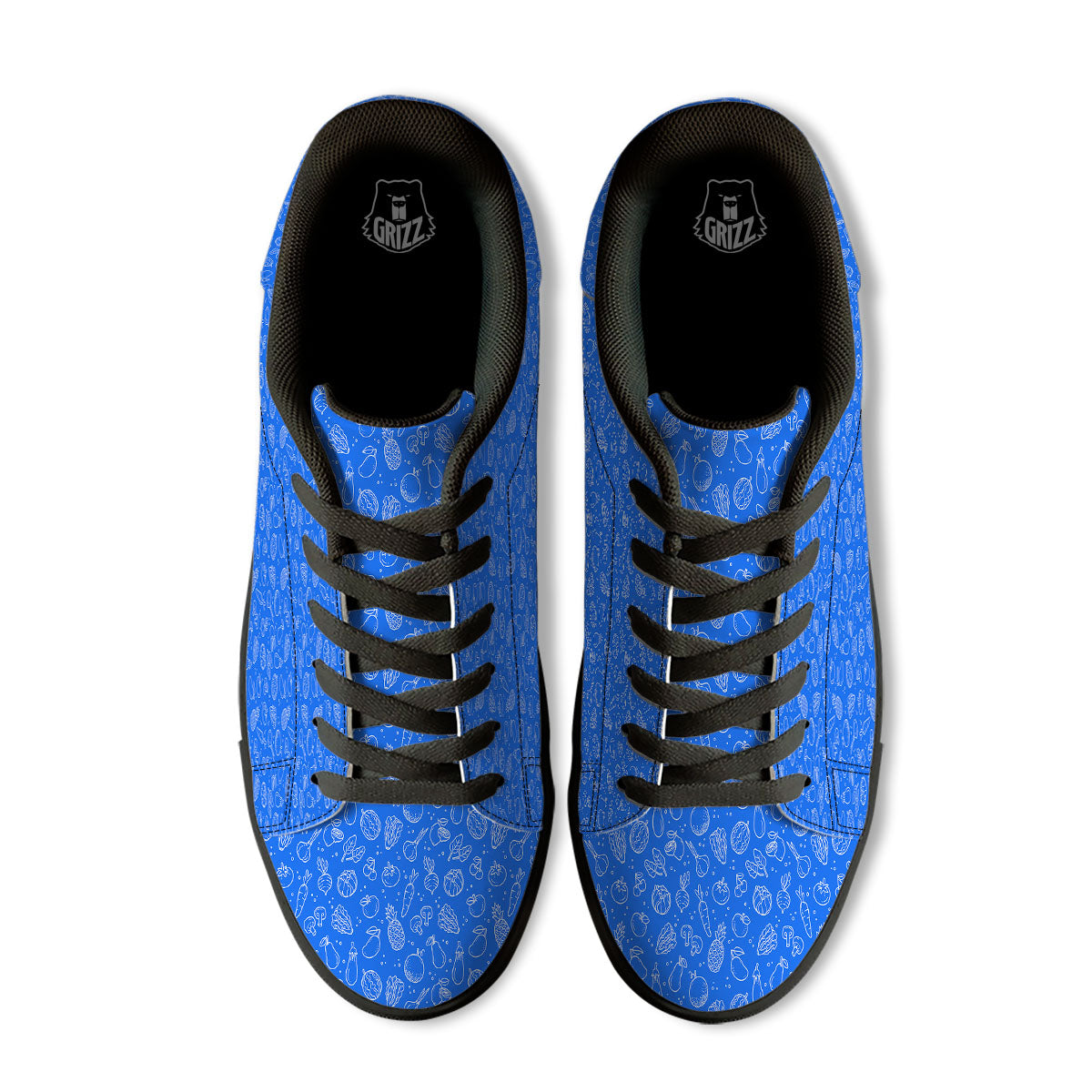 Vegan White And Blue Print Pattern Black Low Top Sneakers-grizzshop