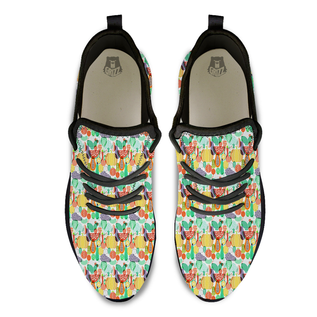 Vegetable Colorful Print Pattern Black Athletic Shoes-grizzshop