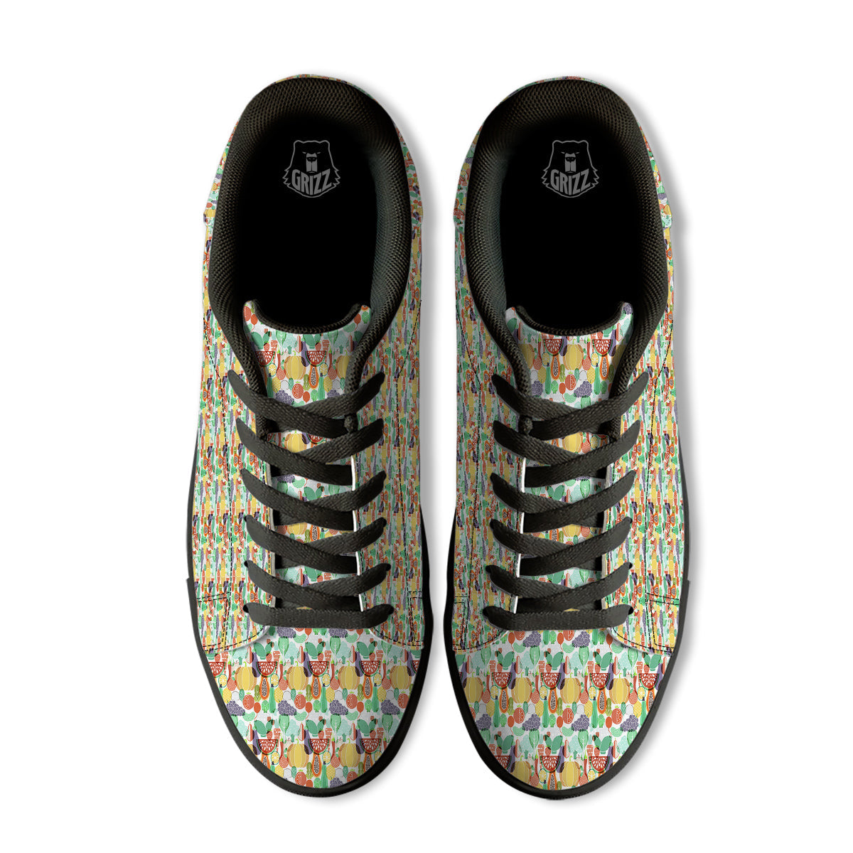 Vegetable Colorful Print Pattern Black Low Top Sneakers-grizzshop