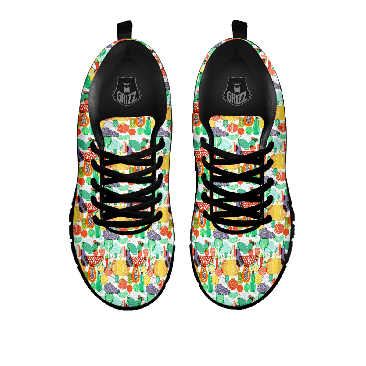 Vegetable Colorful Print Pattern Black Sneaker-grizzshop