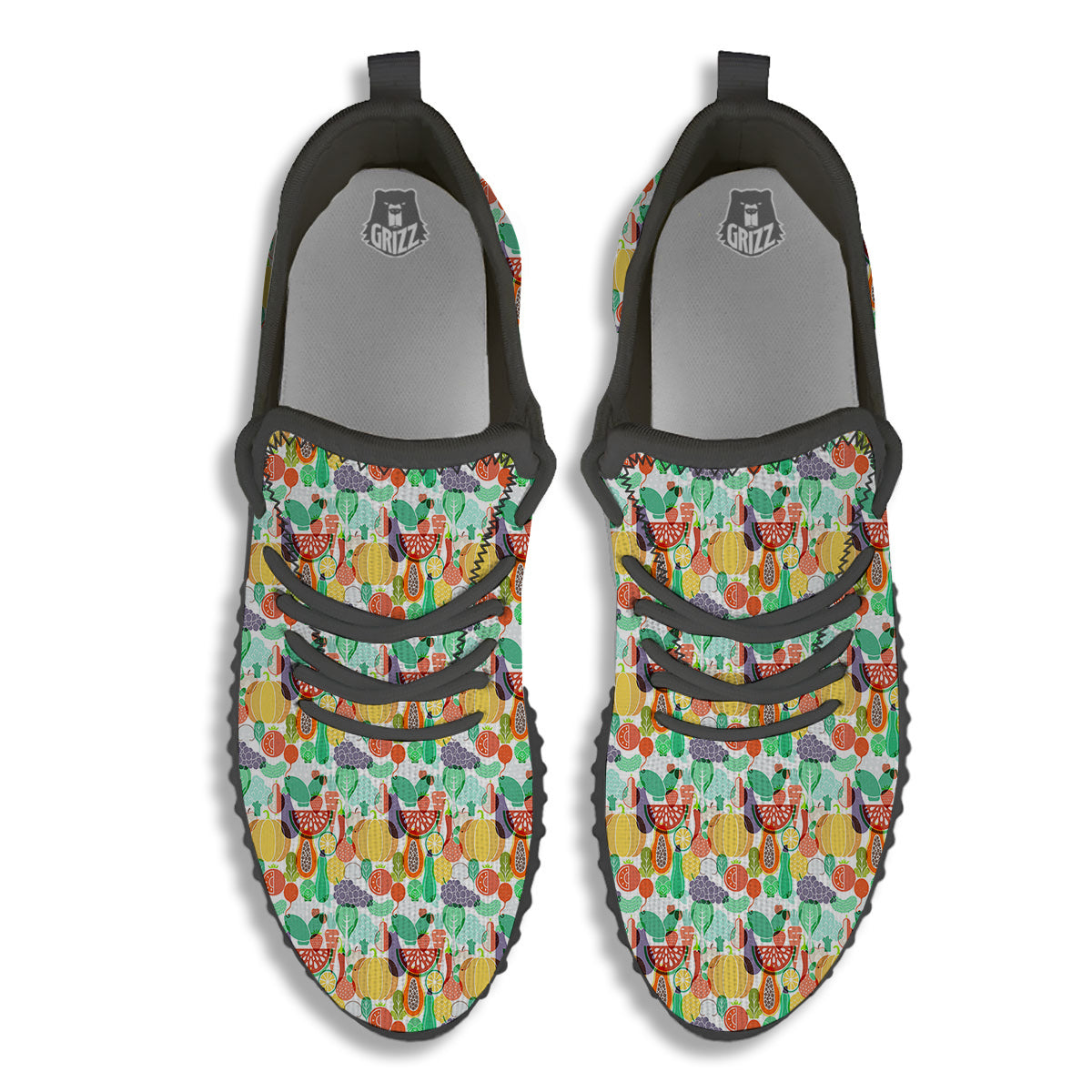 Vegetable Colorful Print Pattern Black Walking Shoes-grizzshop