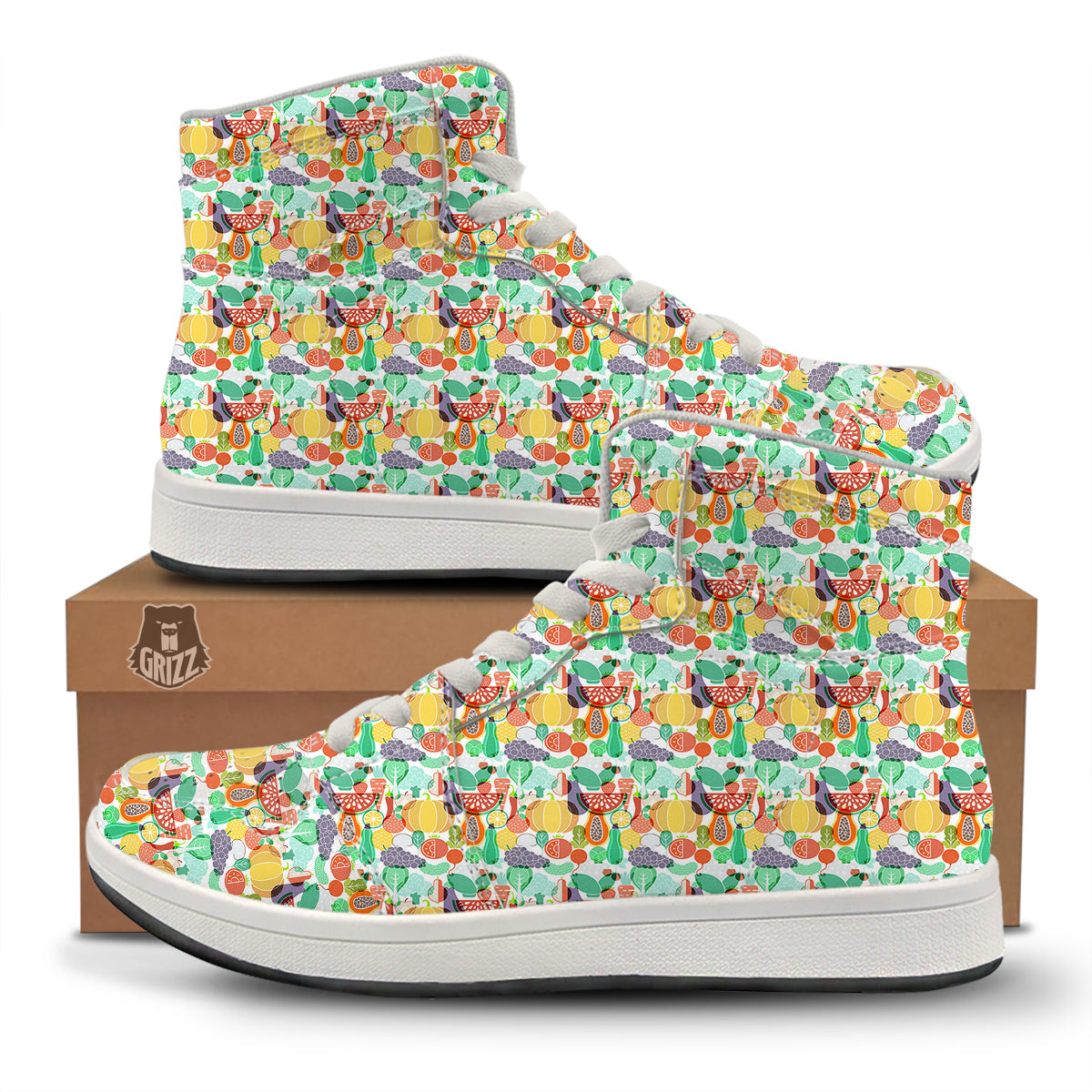 Vegetable Colorful Print Pattern High Top Sneakers-grizzshop