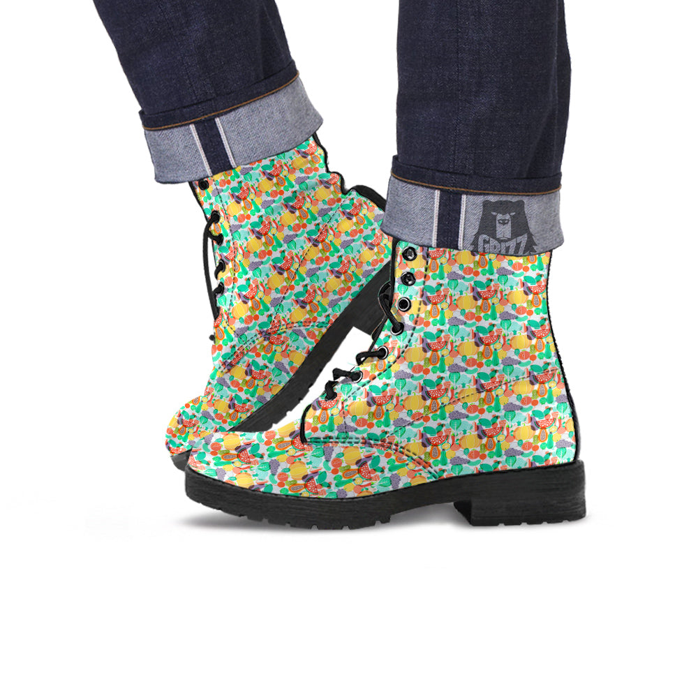 Vegetable Colorful Print Pattern Leather Boots-grizzshop