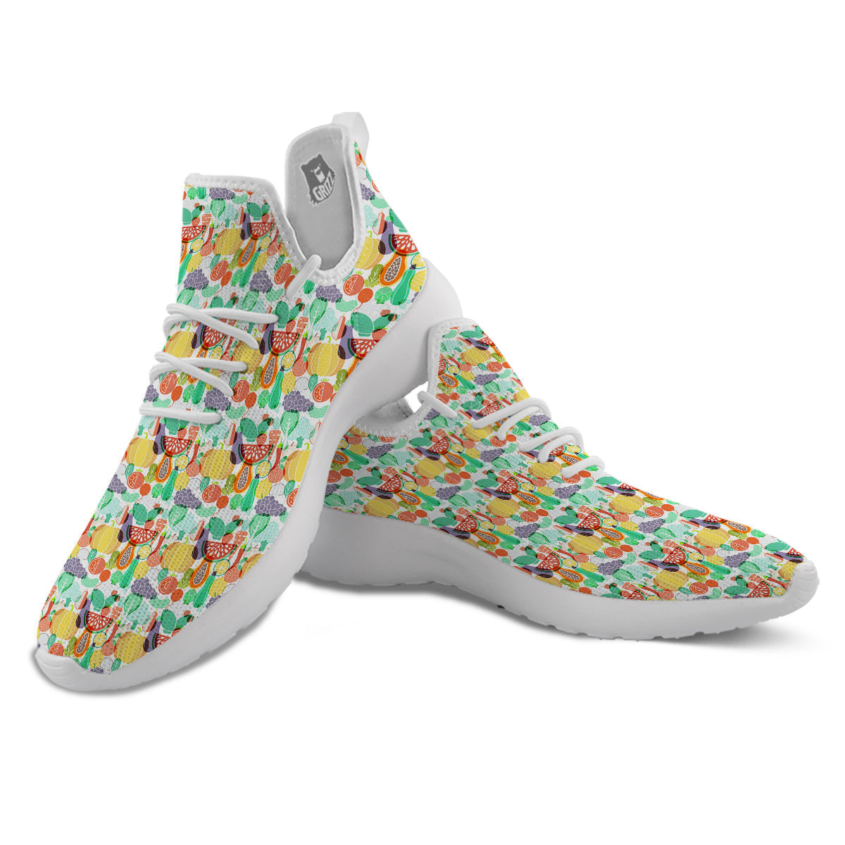 Vegetable Colorful Print Pattern White Athletic Shoes-grizzshop