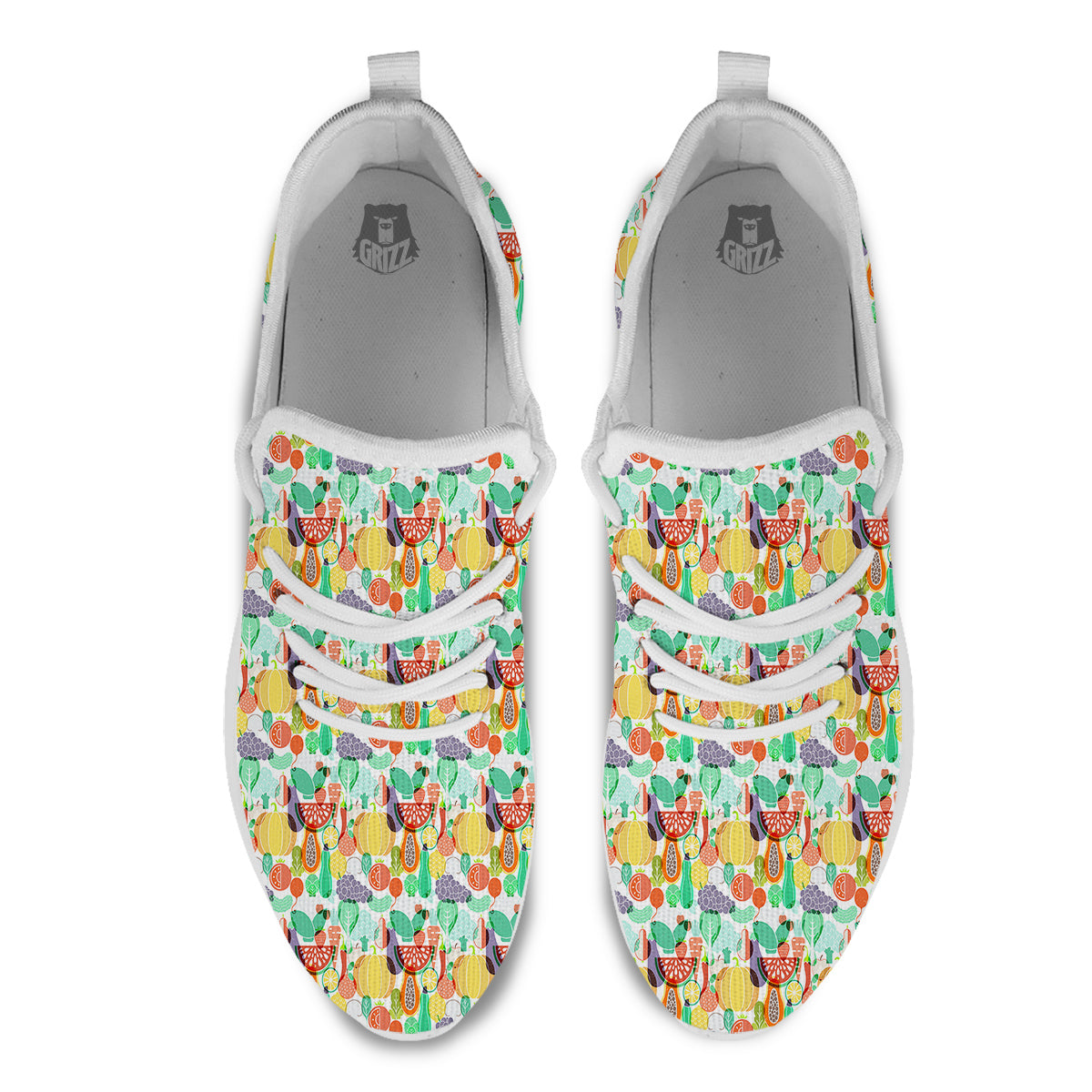 Vegetable Colorful Print Pattern White Athletic Shoes-grizzshop