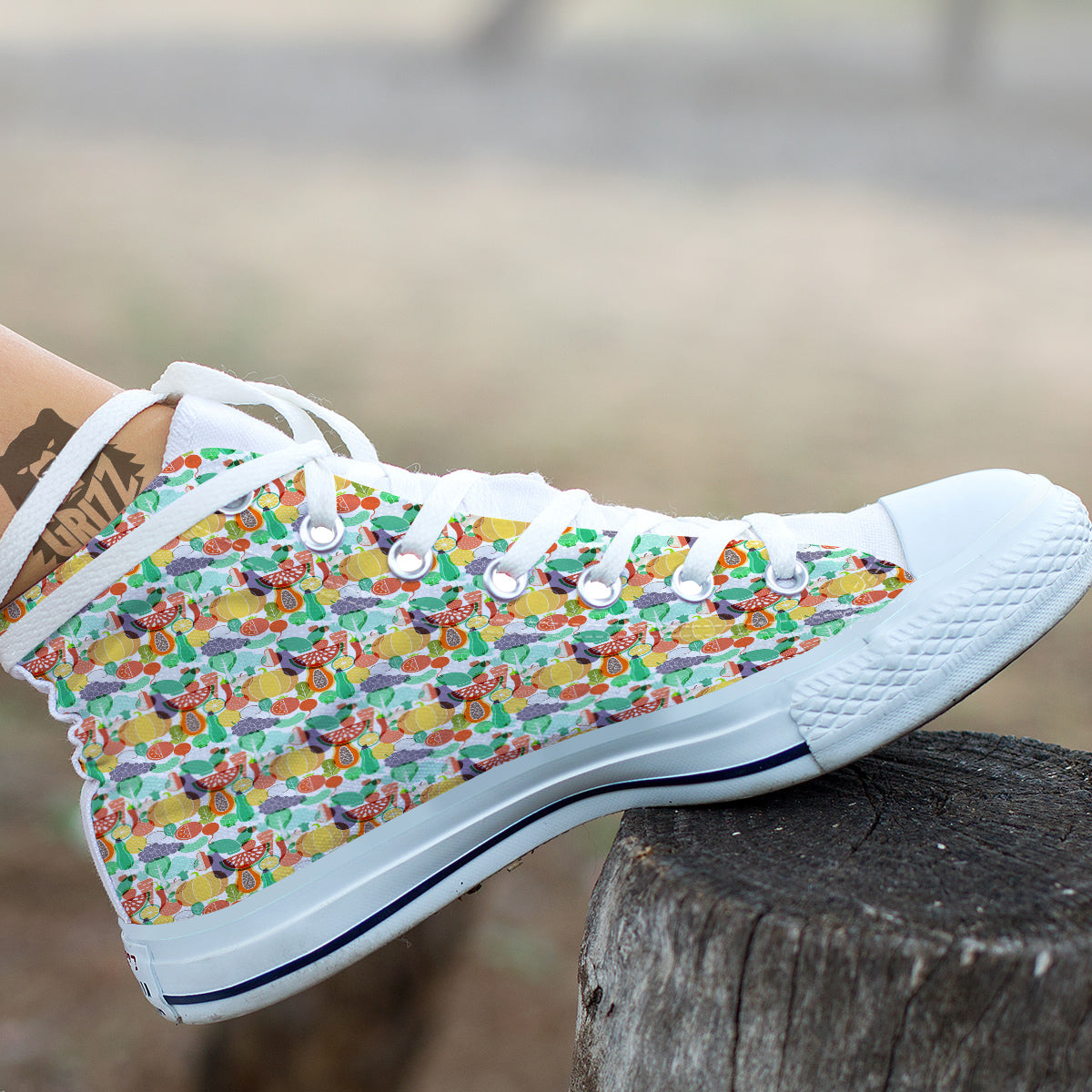 Vegetable Colorful Print Pattern White High Top Shoes-grizzshop