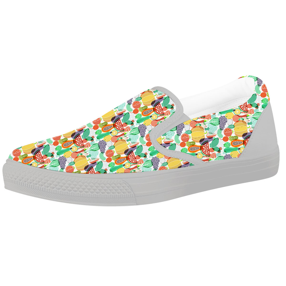Vegetable Colorful Print Pattern White Slip On Shoes-grizzshop