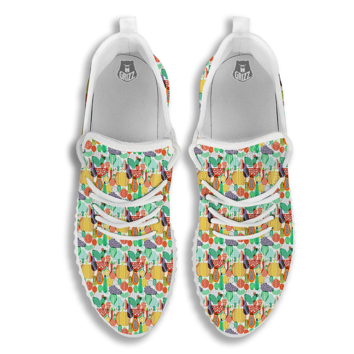 Vegetable Colorful Print Pattern White Walking Shoes-grizzshop