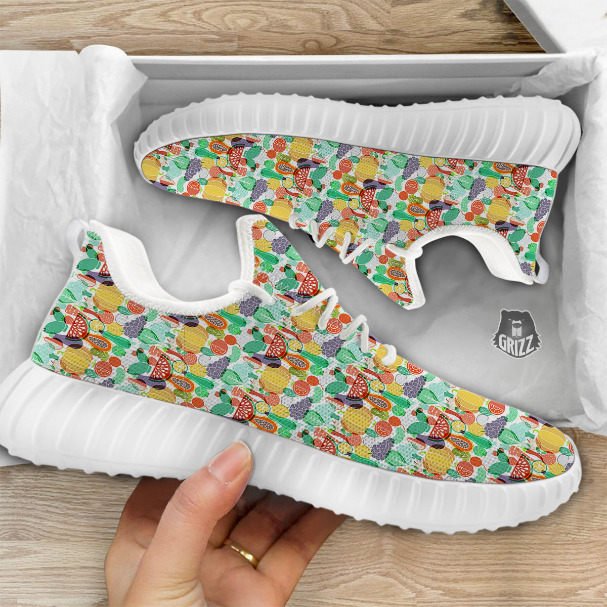 Vegetable Colorful Print Pattern White Walking Shoes-grizzshop